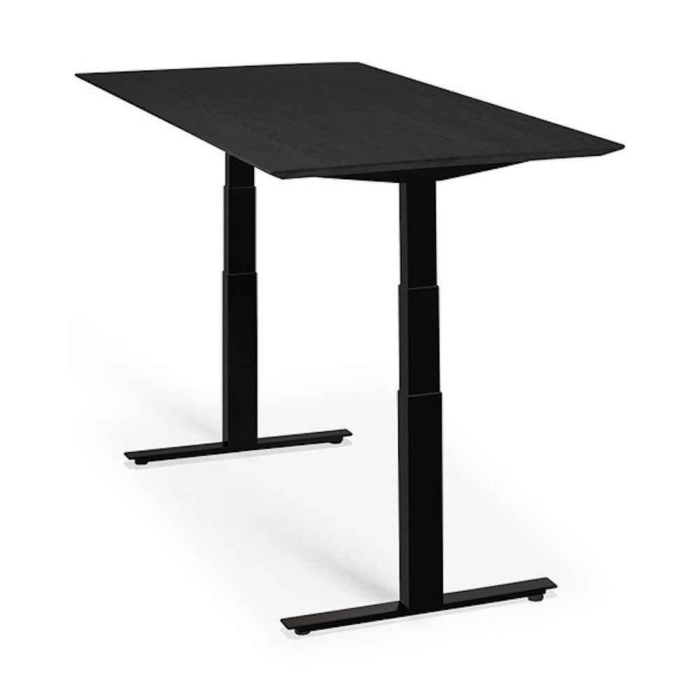 Ethnicraft Black Oak Bok Adjustable Desk with Black Base Angled