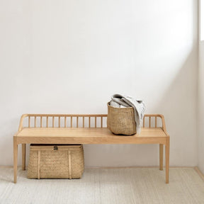 Ethnicraft Oak Spindle Bench in Entry Way