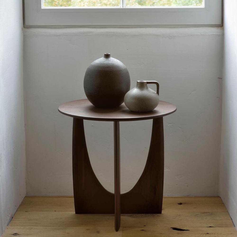 Ethnicraft Teak Geometric Side Table in situ