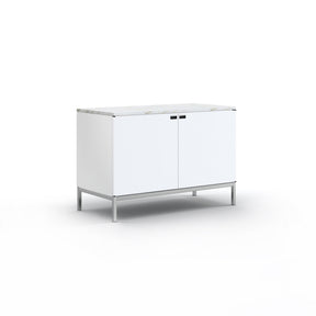 Florence Knoll 2 Position Credenza White Lacquer with Satin Coated Carrara Marble Top