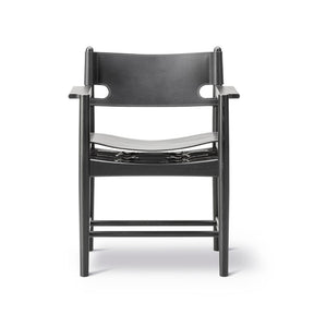 Fredericia Spanish Dining Armchair BM 3828 by Borge Mogensen Black Oak and Black Saddle Leather Front