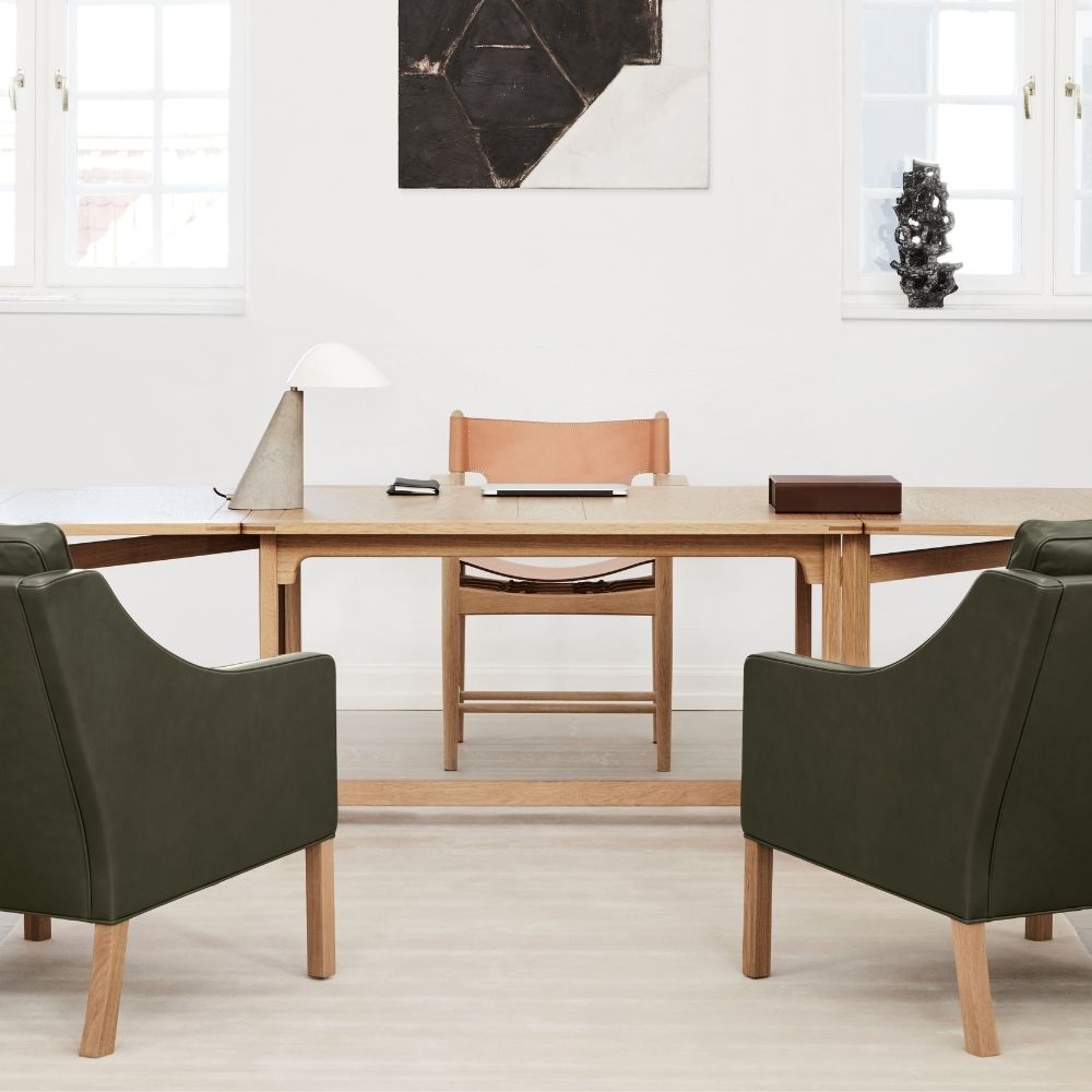 Fredericia Spanish Dining Armchair BM 3828 by Borge Mogensen Oak and Cognac Saddle Leather in home office