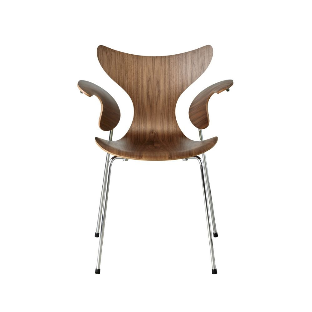 Fritz Hansen Arne Jacobsen Lily Armchair 3208 in Walnut Veneer