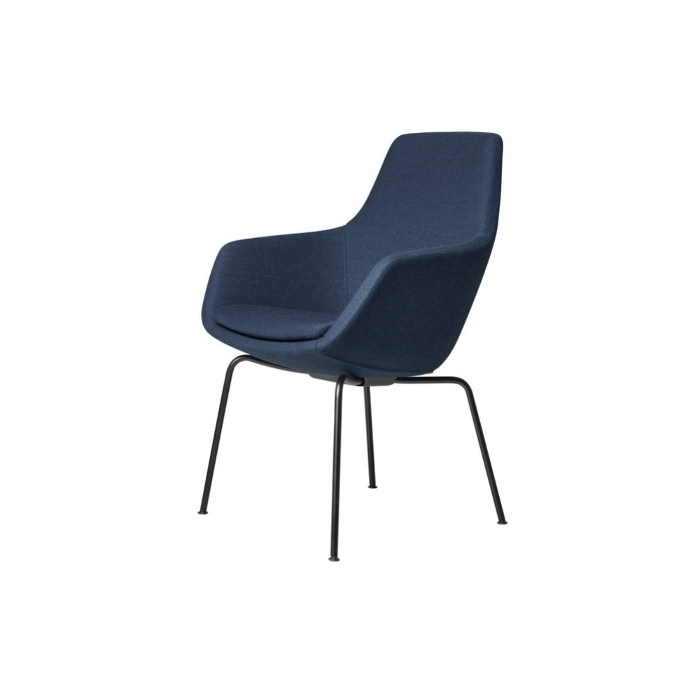 Fritz Hansen Arne Jacoben Little Giraffe Chair with Fritz Hansen Specialty Color Blue Upholstery and Chromed Steel Legs