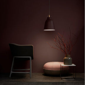 Fritz Hansen Cecilie Manz Caravaggio Pendant Light Dark Siena with Pouf and Miniscule Chair