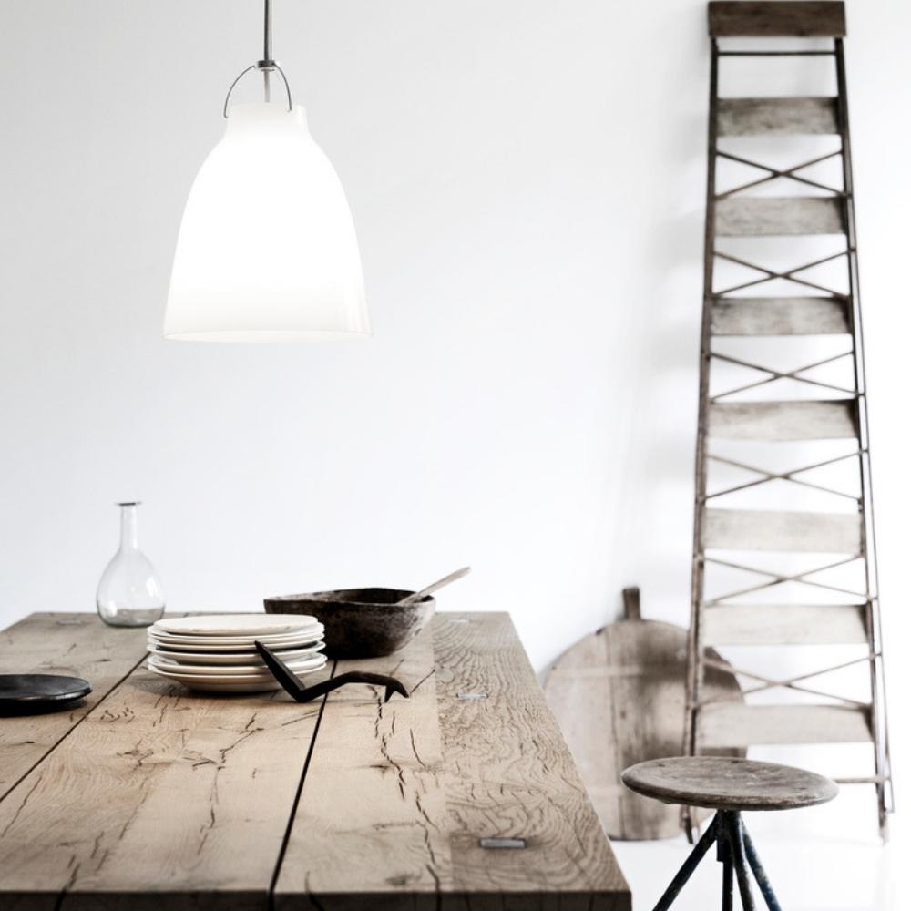 Fritz Hansen P1 Caravaggio Pendant Light by Cecilie Manz in Opal Glass with Farm Table