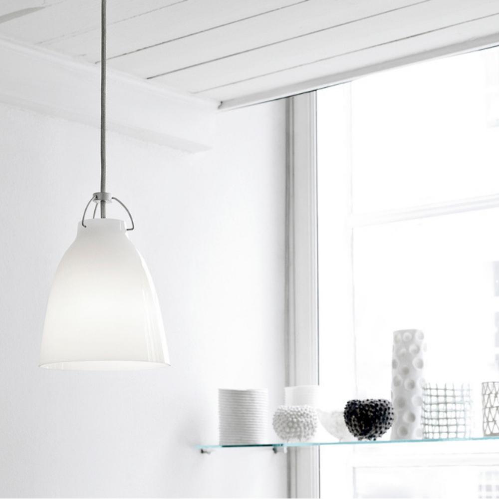 Fritz Hansen P1 Caravaggio Pendant Light by Cecilie Manz in Opal Glass in Kitchen