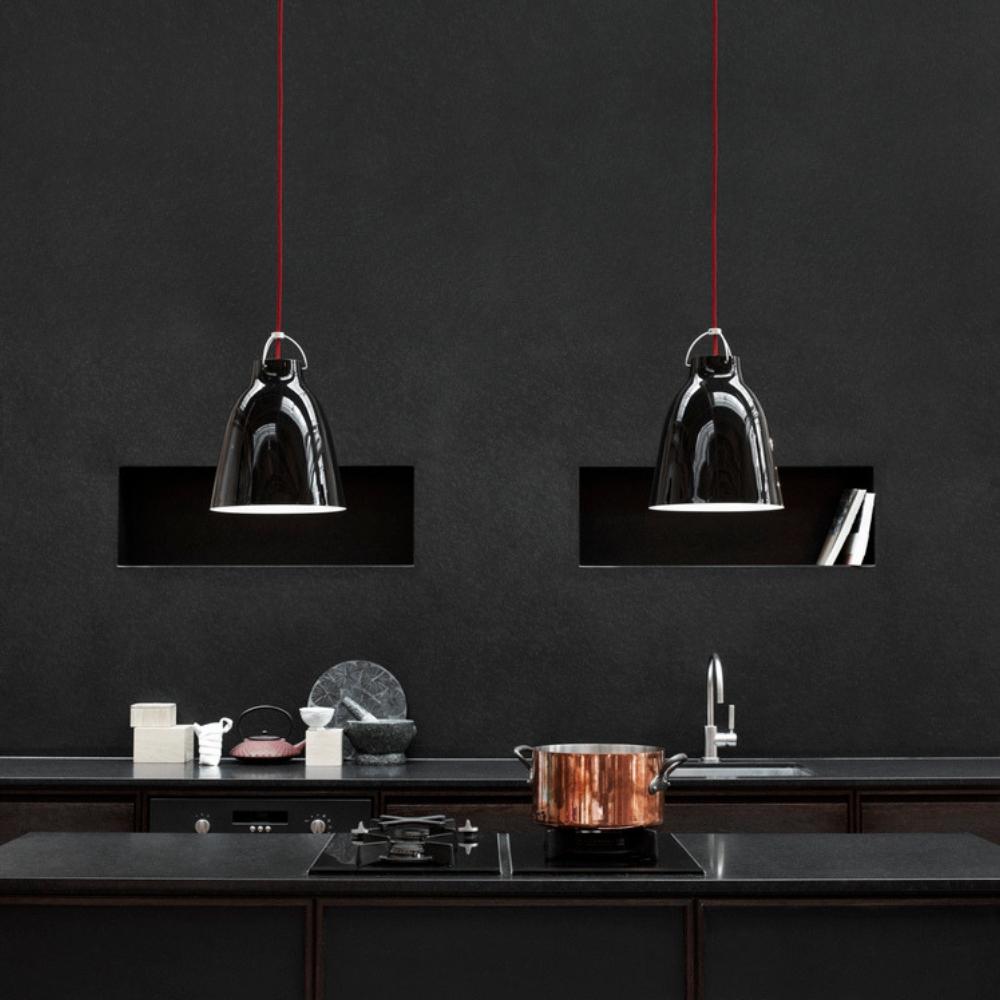 Fritz Hansen Caravaggio Pendant Lights by Cecilie Manz Gloss Black in Vipp Kitchen