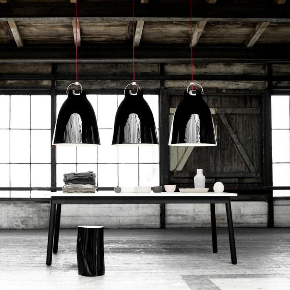 Fritz Hansen P4 Caravaggio Pendant Lights by Cecilie Manz Gloss Black in situ 