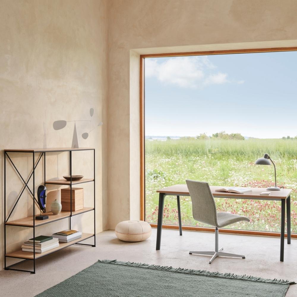 Fritz Hansen Cecilie Manz Pouf in Home Office with Oxford Chair Pluralis Desk and Paul McCobb Planner Shelves