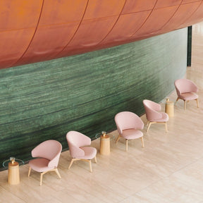 Fritz Hansen Let Chairs by Sebastian Herkner in Lobby with Stub Side Tables