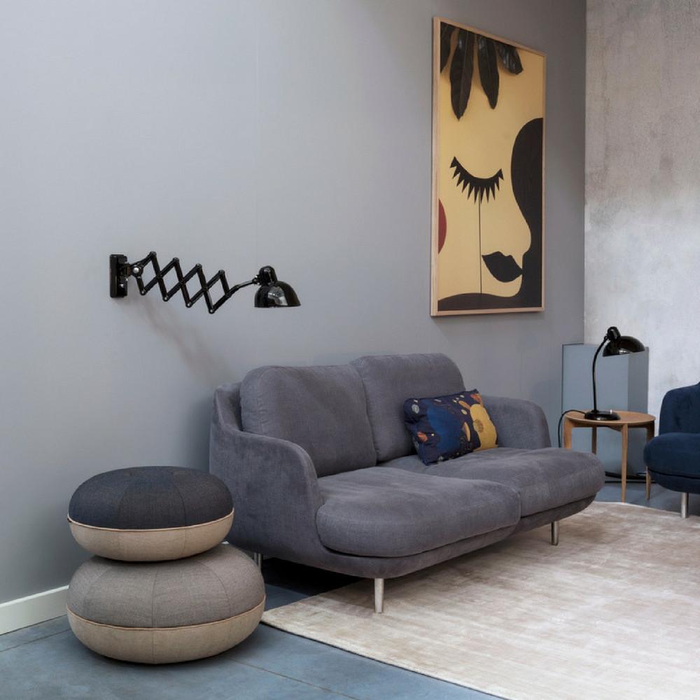 Fritz Hansen Lune Sofa by Jaime Hayon in Indigo Linen with Cecile Manz Poufs