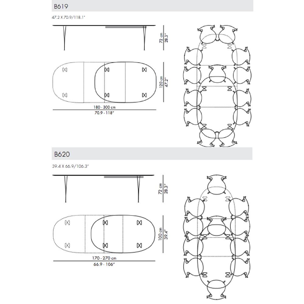 Fritz Hansen Super Elliptical Extendable Dining Table B619 B620 Dimensions
