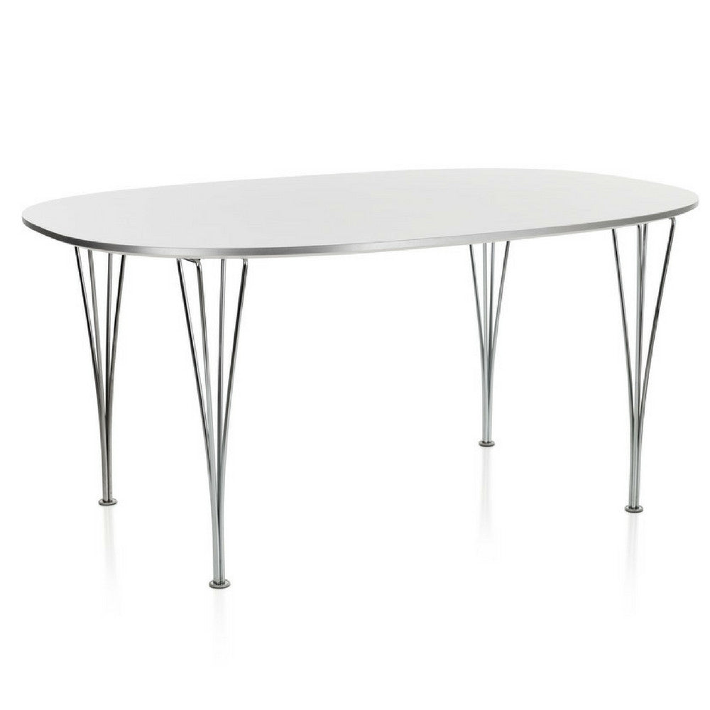 Fritz Hansen Table Series white super elliptical dining table with aluminum edge Piet Hein Bruno Matthson Arne Jacobsen
