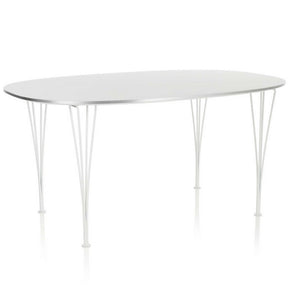 Fritz Hansen Table Series white super elliptical dining table with white legs Piet Hein Bruno Matthson Arne Jacobsen