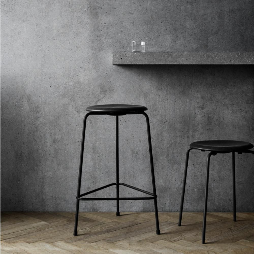 Fritz Hansen Arne Jacobsen Dot Stools all black in situ