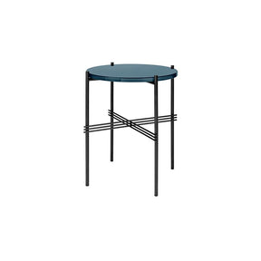 GUBI TS40 Side Table in Blue Grey Glass with Black Frame