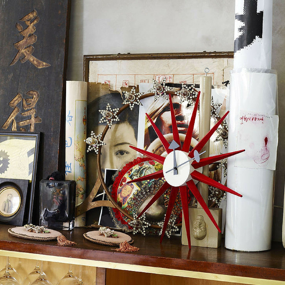 Red Sunburst Clock in Room George Nelson Vitra