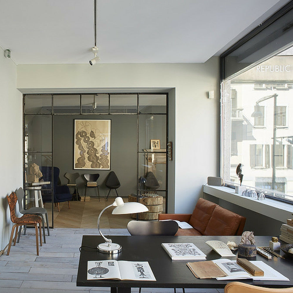 Grand Prix Chairs in home office with Lissoni Sofa Arne Jacobsen Fritz Hansen