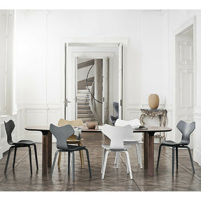 Grand Prix Chairs with Wood Legs in Room with Analog Table Arne Jacobsen Fritz Hansen