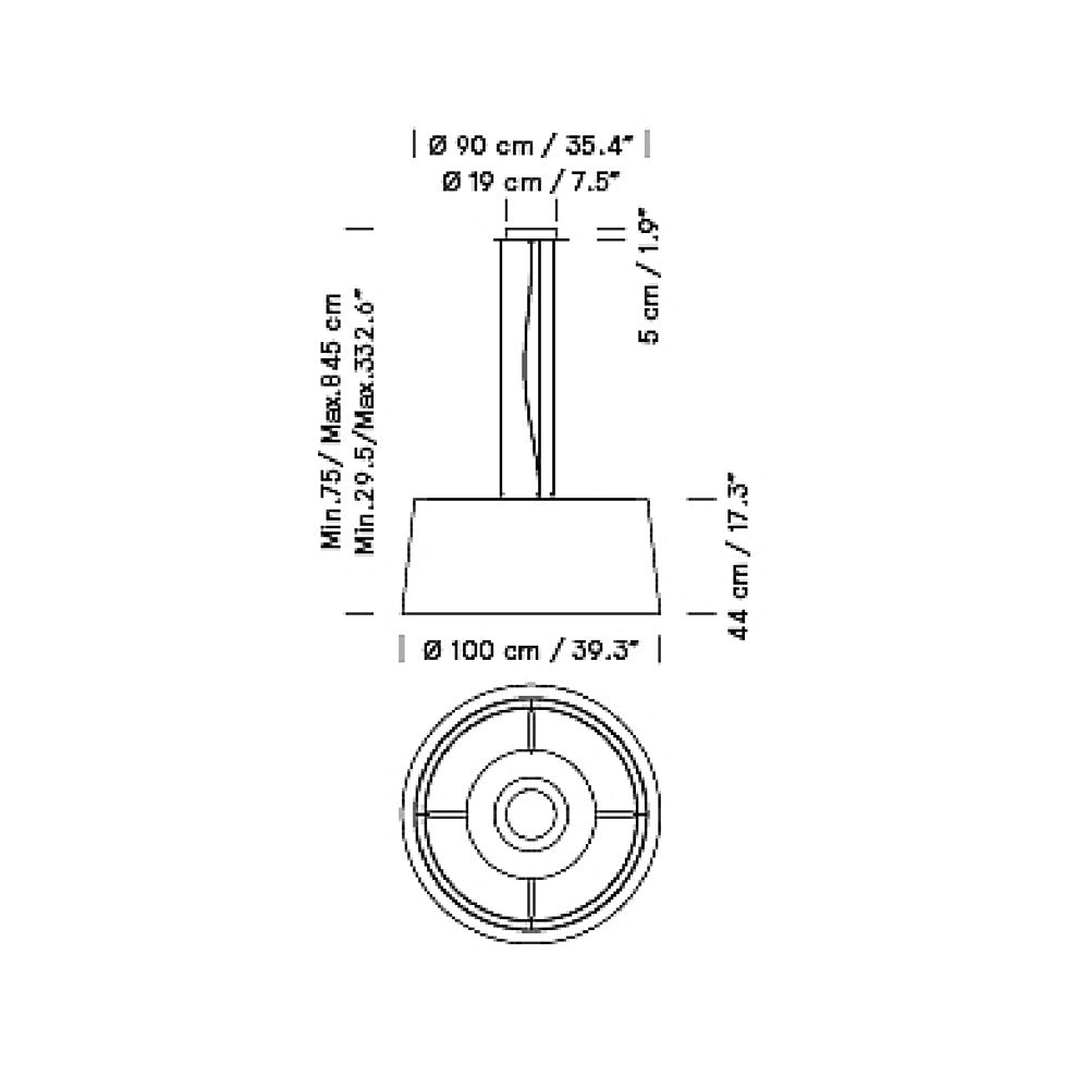 GT1000 LED Suspension Lamp Dimensions by Santa & Cole