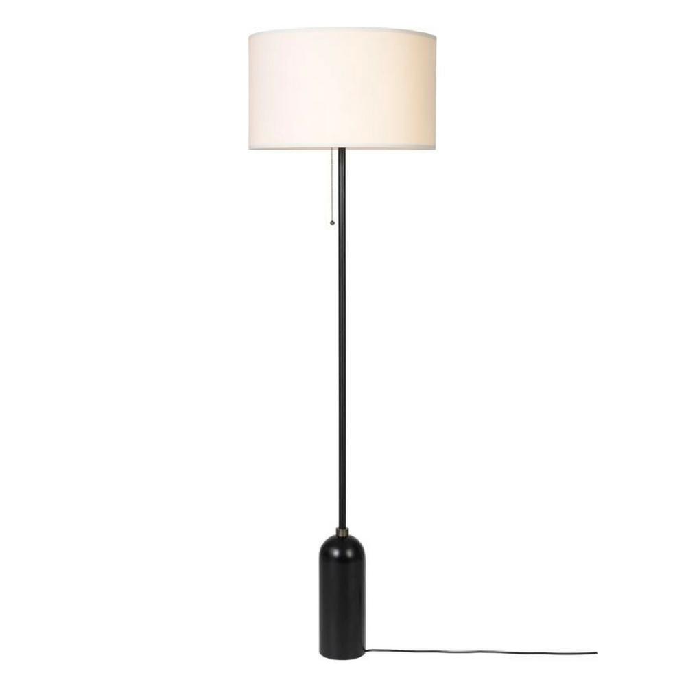 GUBI Gravity Floor Lamp Black Steel Base White Shade by Space Copenhagen Light ON