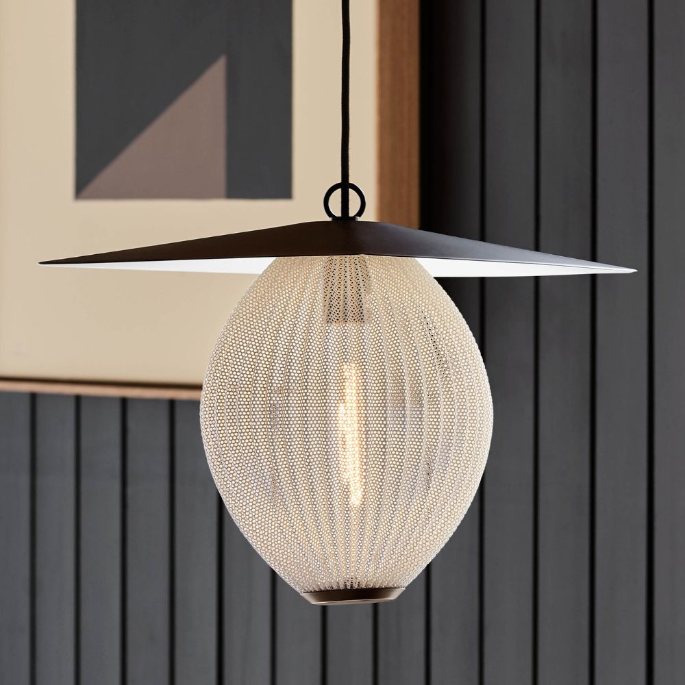 GUBI Mategot Satellite Pendant Cream White in room with Art