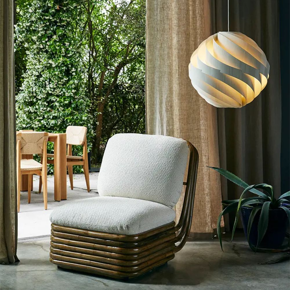 Gubi Turbo Pendant by Louis Weisdorf with Gabriella Crespi Bohemian Chair