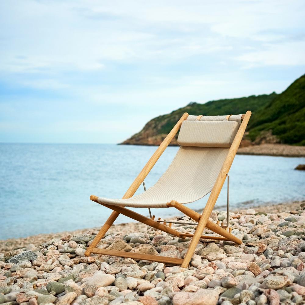 Skargaarden H55 Sun Lounger on Beach Beige Sunbrella and Teak