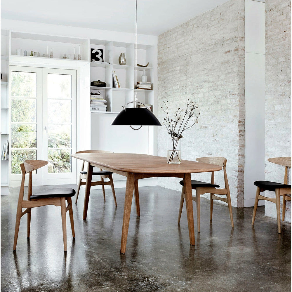 Hans Wegner CH006 Drop-leaf Dining Table in Oak Oil with CH33 Dining Chair for Carl Hansen & Søn and Pandul Pendant Light