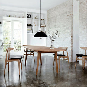 Hans Wegner CH006 Drop-leaf Dining Table in Oak Oil with CH33 Dining Chair for Carl Hansen & Søn and Pandul Pendant Light 