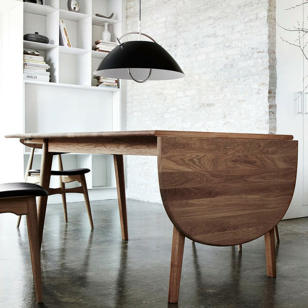 Hans Wegner CH006 Drop-leaf Dining Table in Oak Oil with CH33 Dining Chair for Carl Hansen & Søn and Pandul Pendant Light