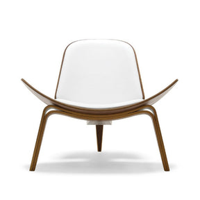 Wegner Shell Chair White Leather and Walnut