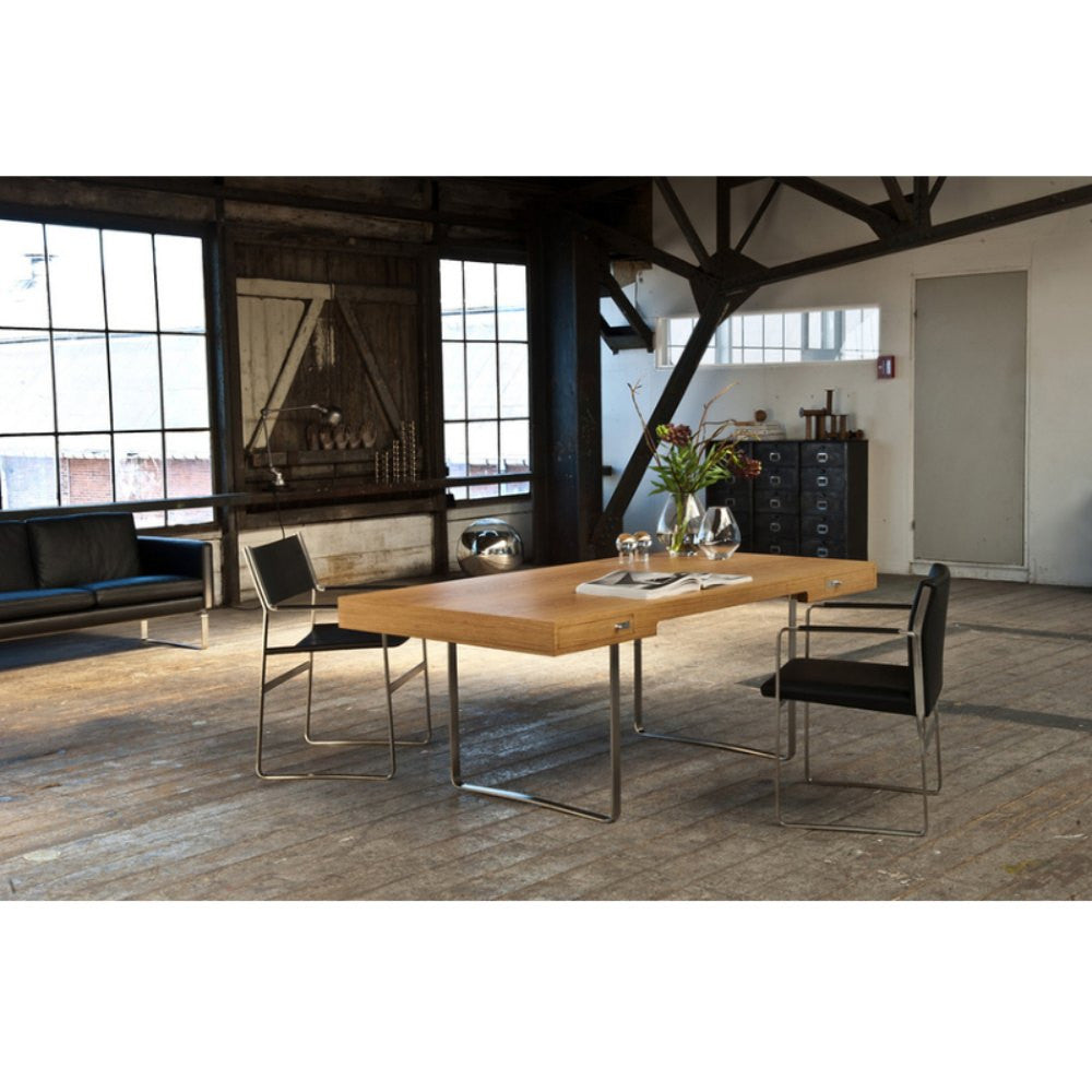 Hans Wegner CH111 Office Chair Black Leather Stainless Steel in Room Side Carl Hansen & Son
