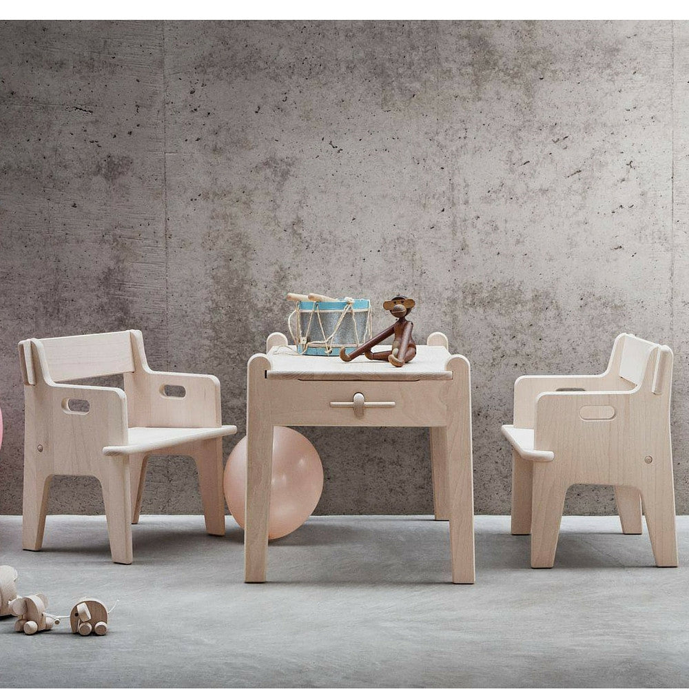 Hans Wegner CH410 and CH411 Peter's Chair and Table by Carl Hansen & Søn with Kay Bojesen's Monkey