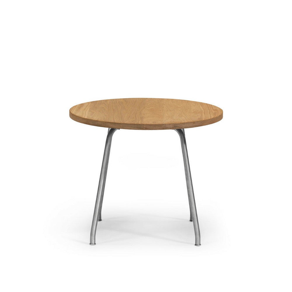 Wegner Side Table Front View Oak and Stainless Steel Carl Hansen & Son