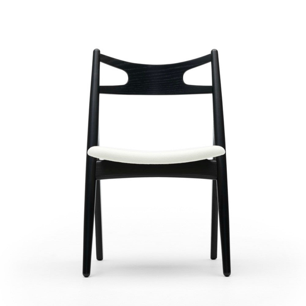 Hans Wegner Sawbuck Chair CH29 White Seat Black Legs Front Carl Hansen