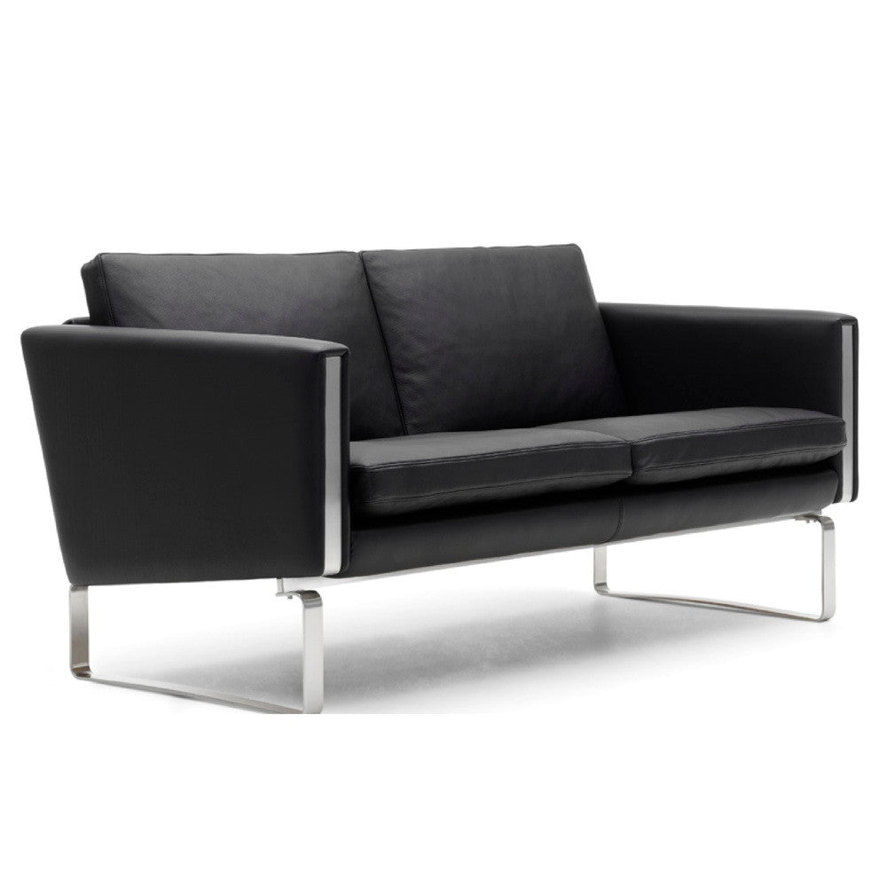CH102 Sofa Black Leather Front  Angled Carl Hansen & Son