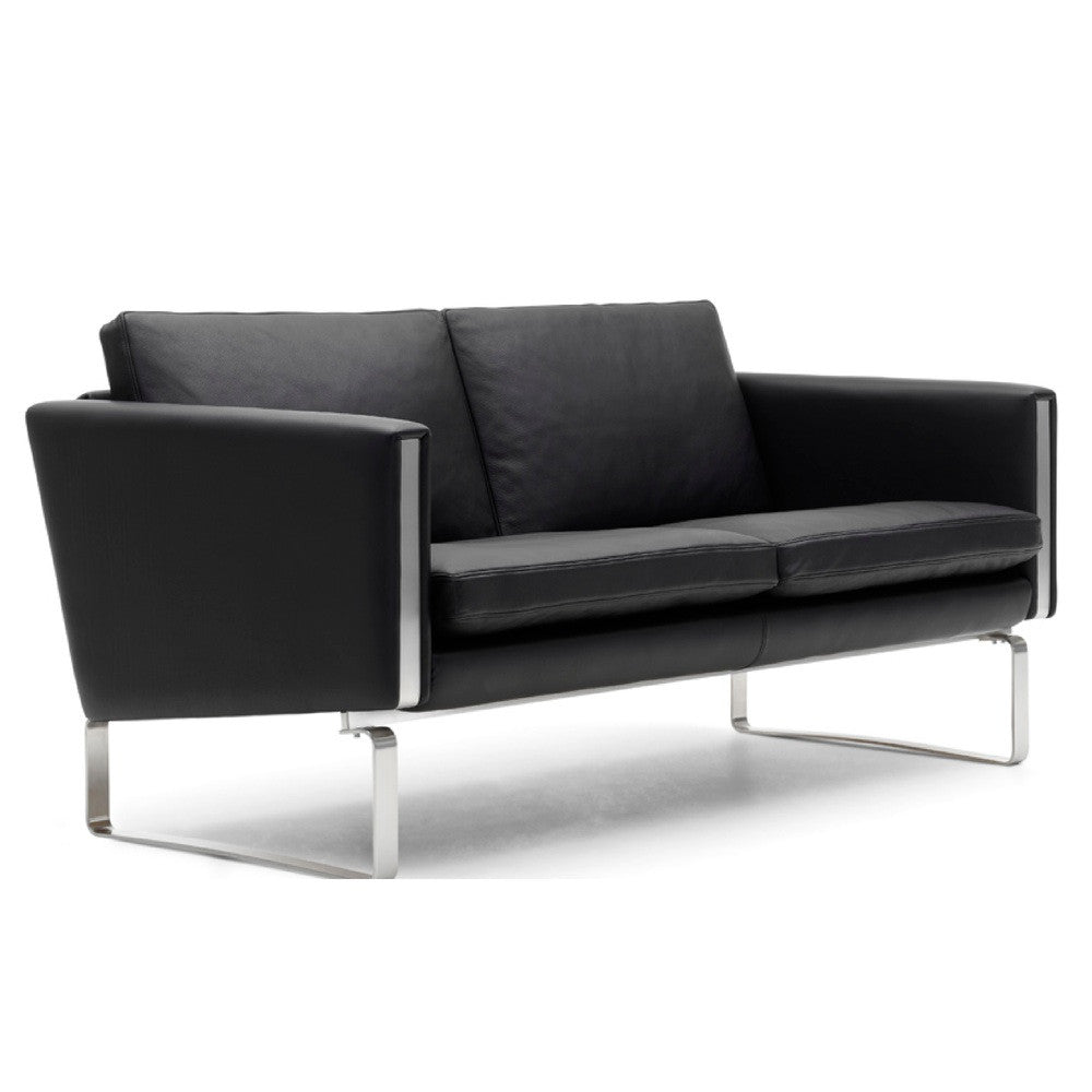 CH102 Sofa Black Leather Front Angled Carl Hansen & Son
