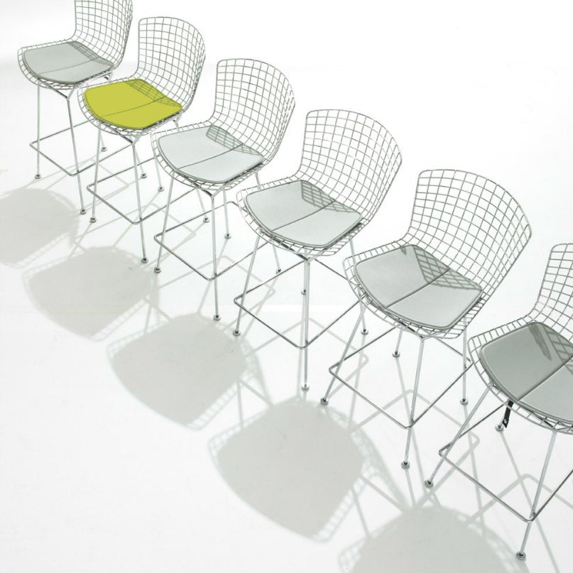 Harry Bertoia Barstools Chrome Green Grey Cushions Knoll