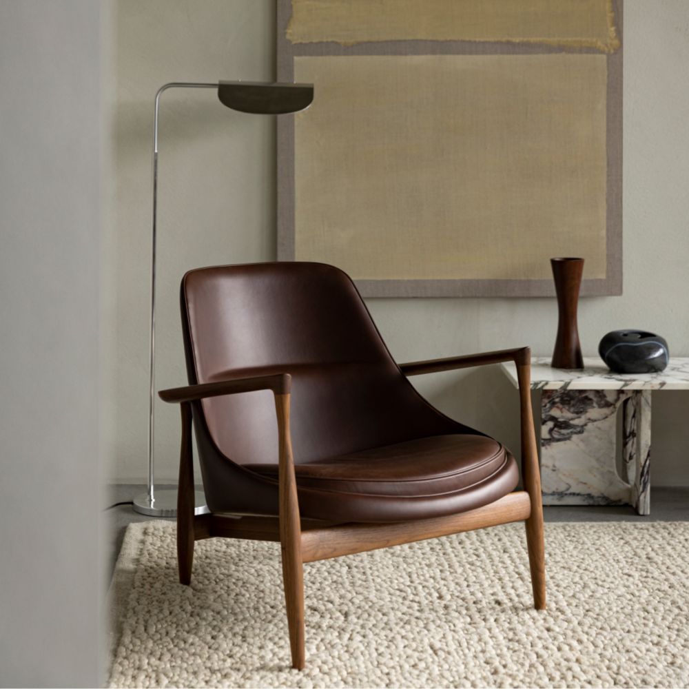 Icons by Menu Elizabeth Lounge Chair by Ib Kofod-Larsen in Living Room with with Floor Lamp