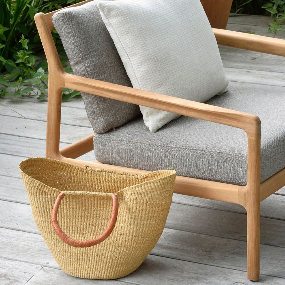 Ethnicraft Teak Jack Outdoor Lounge Chair with Beach Bag and Cushion