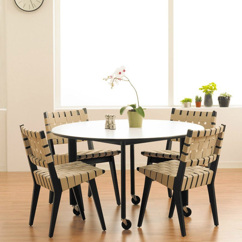 Jens Risom Side Chairs Ebonized Walnut Flax D'Urso Table Knoll