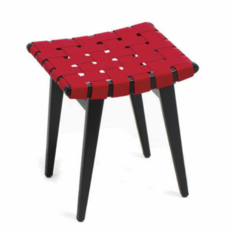 Jens Risom Stool Ebonized Maple Red Webbing Knoll