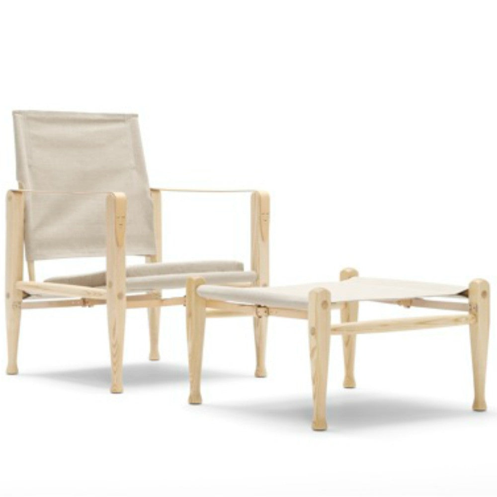 Kaare Klint Safari Chair and Footstool Natural Canvas