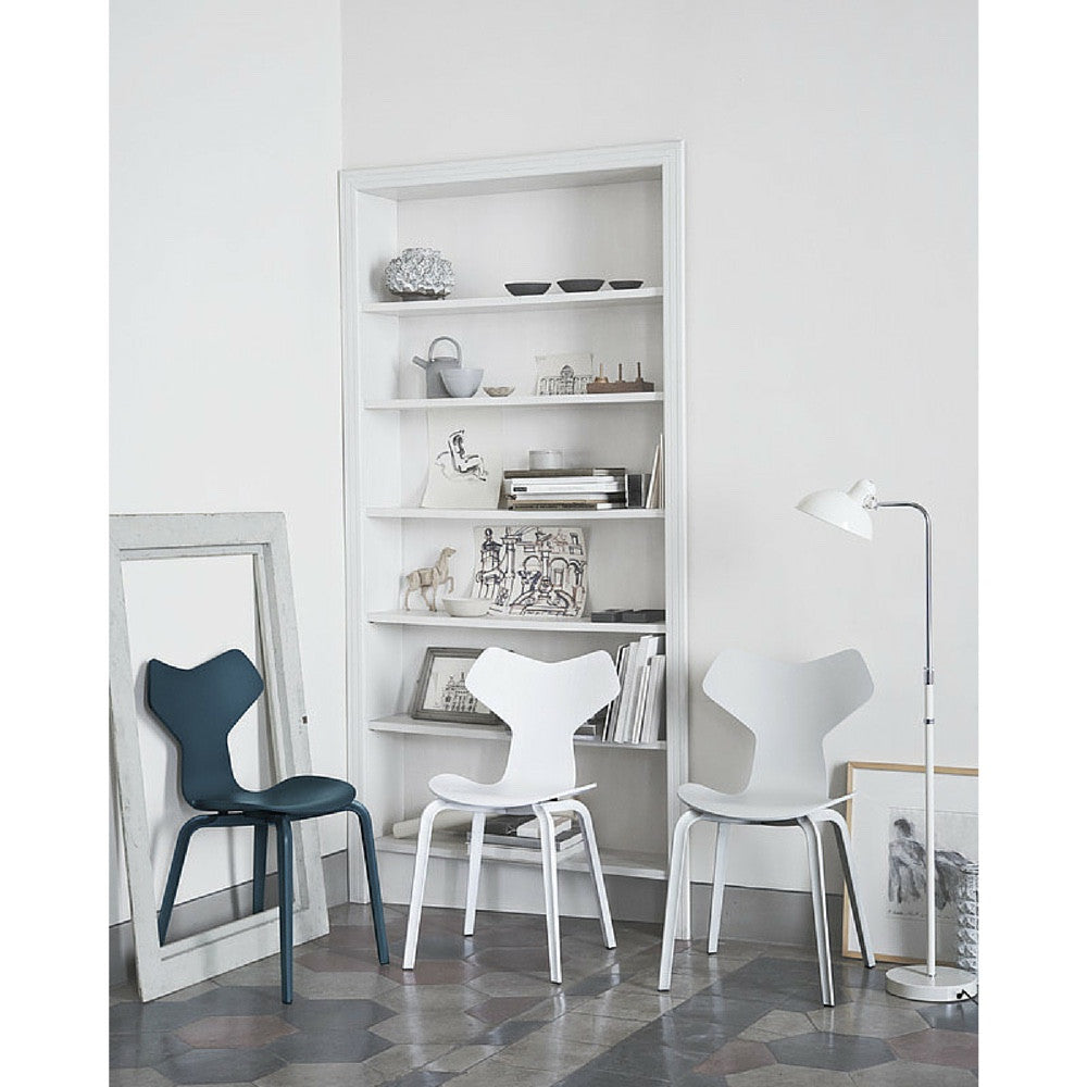 Kaiser Idell Luxus Floor Lamp White in Room with Grand Prix Chairs