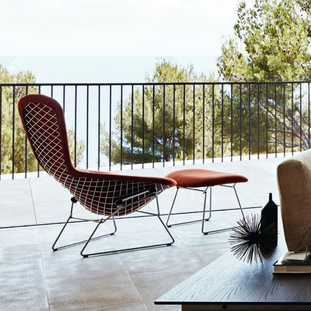 Knoll Bertoia Bird Chair and Ottoman Back View overlooking ocean