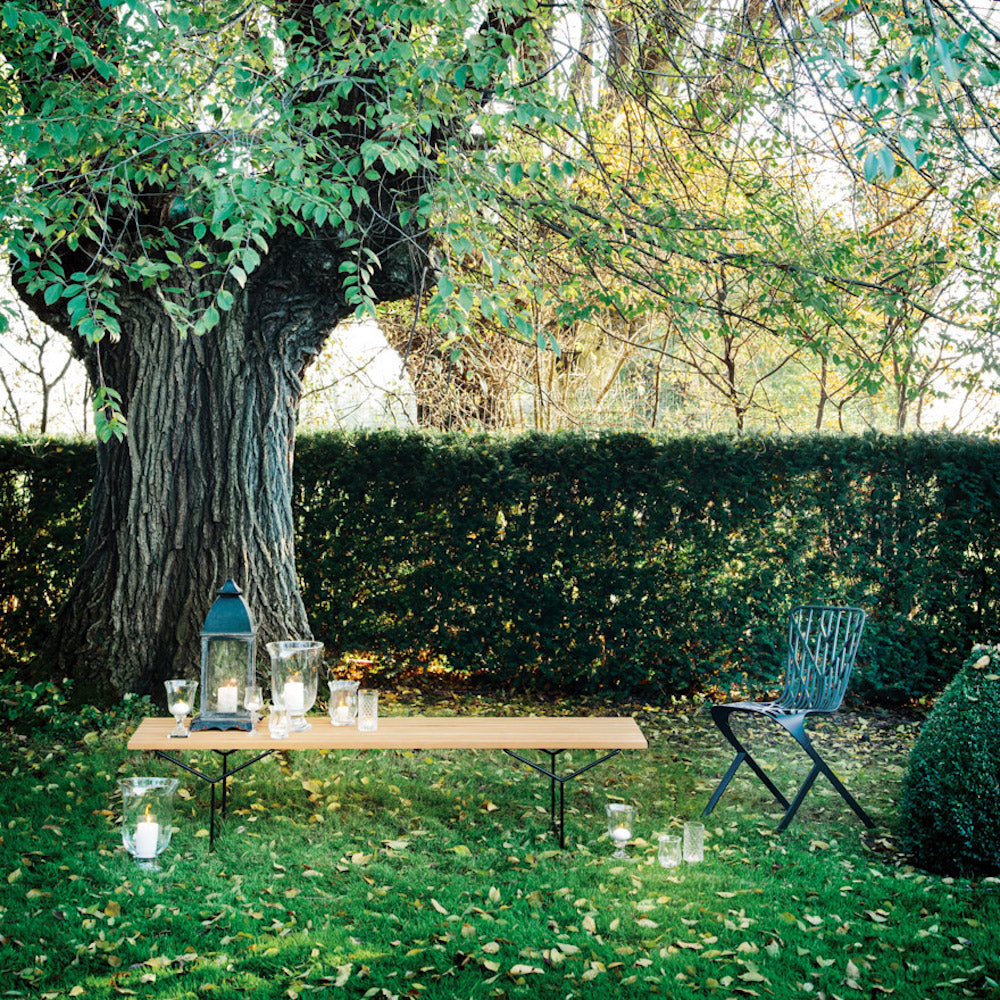 Knoll Bertoia Outdoor Bench with Adjaye Washington Skeleton Chair