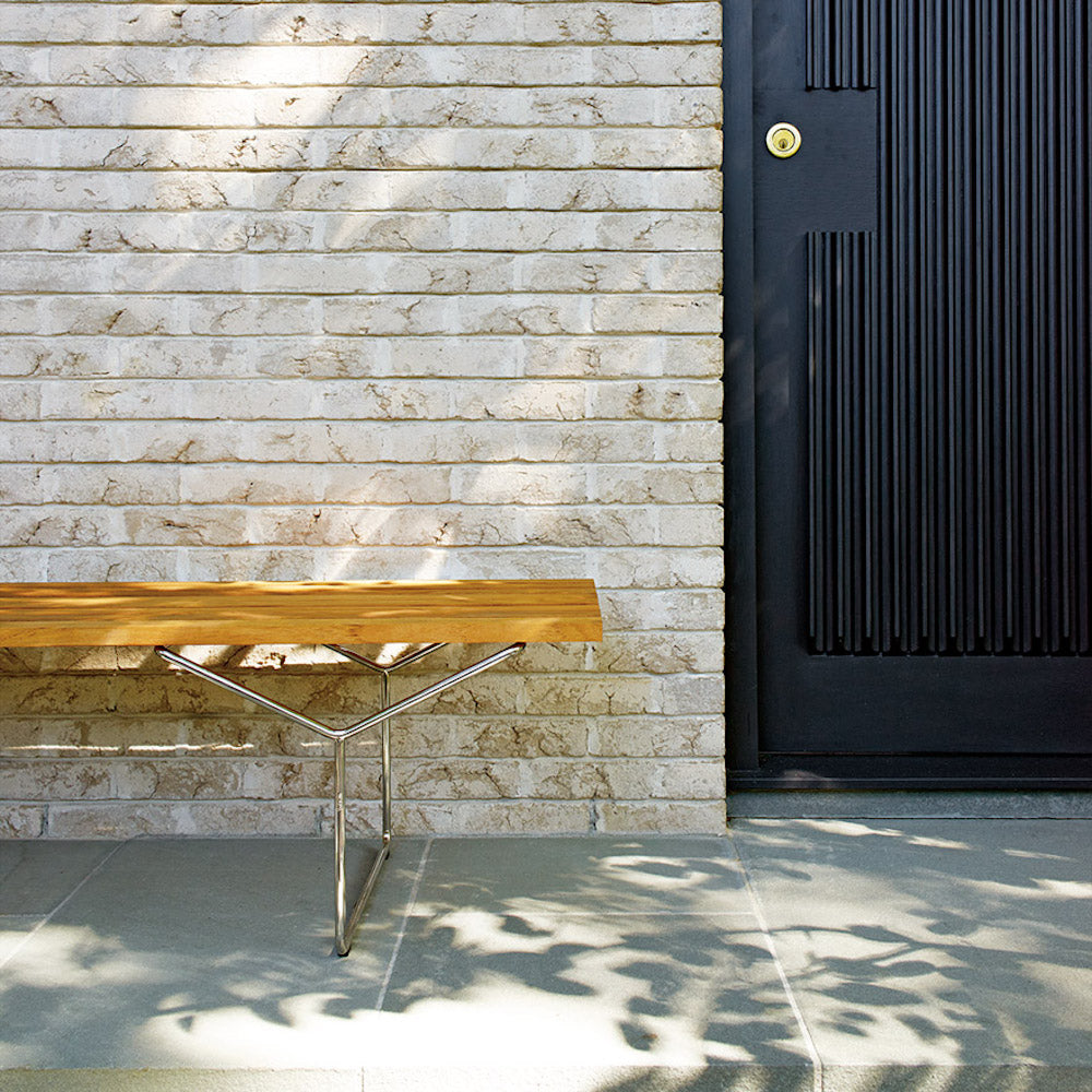 Knoll Bertoia Teak Outdoor Bench by Door