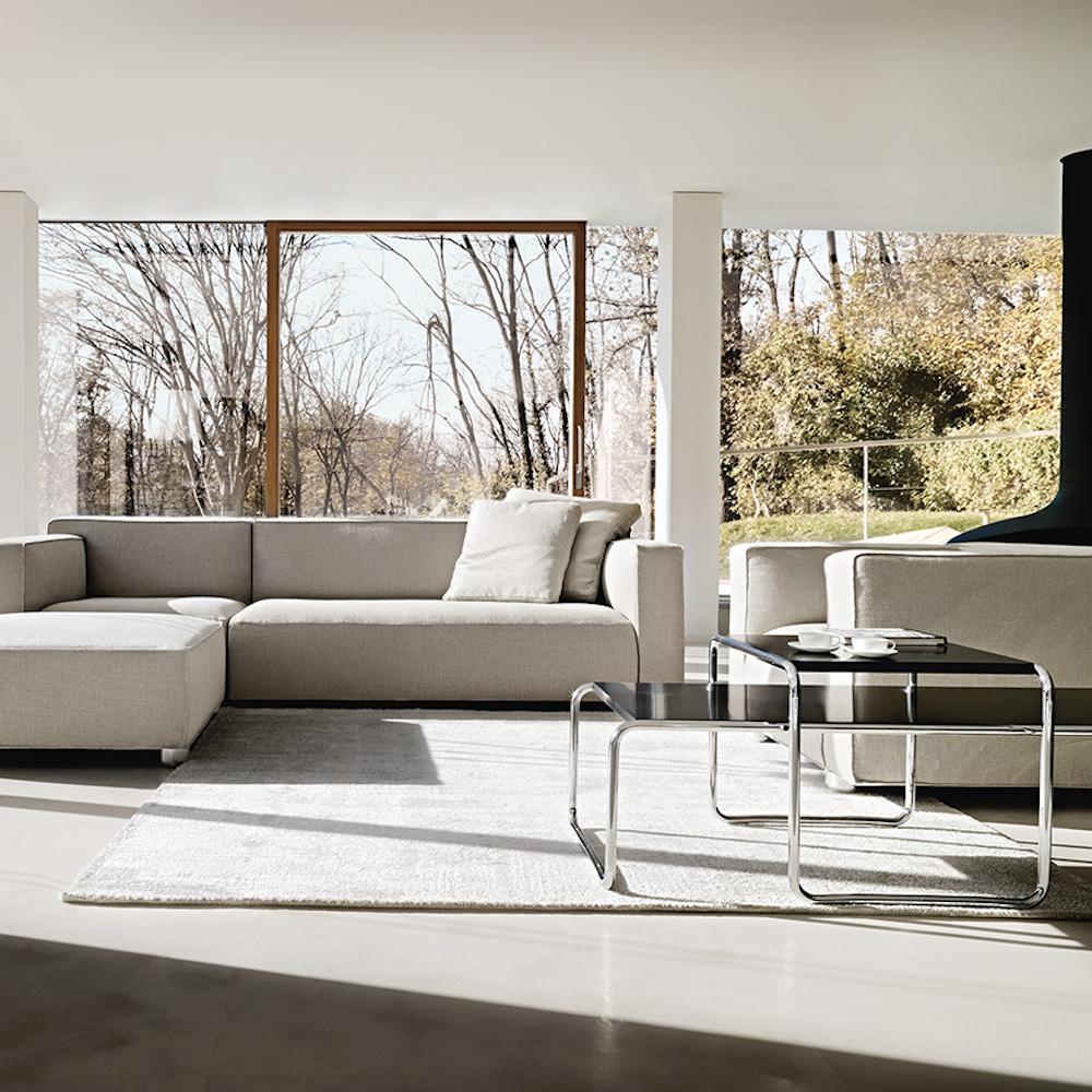 Knoll Breuer Laccio Coffee and Side Table in living room with Barber Osgerby Sofas